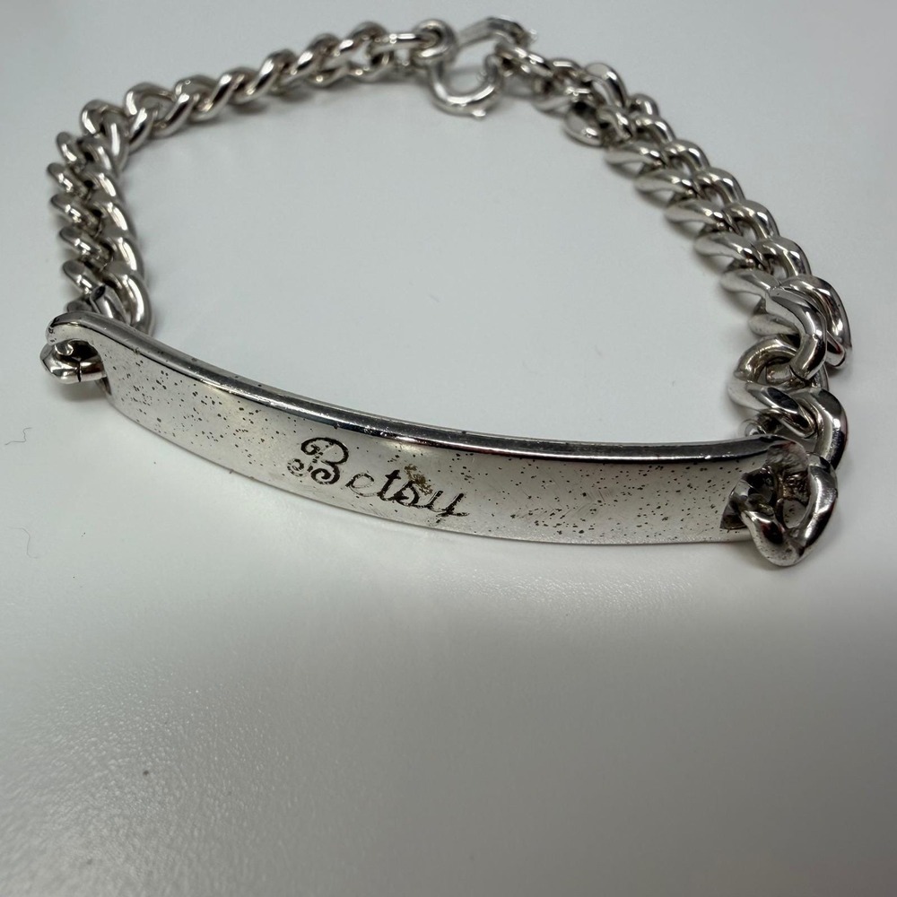 Elco Sterling Silver ID‎ Bracelet Betsy Engraved Curb Chain Heart Clasp 7.25in
